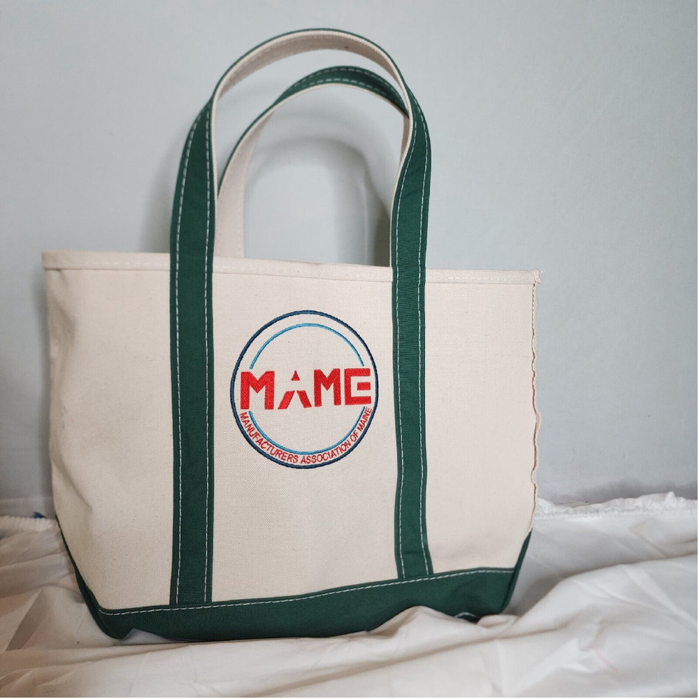 LL Bean Classic Canvas BOAT AND TOTE Bag Green & Ivory BRANDED
